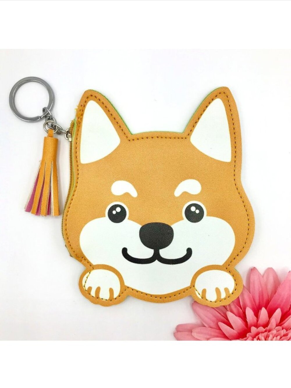 Shiba Inu Dog Coin Purse Keychain Faux Leather New